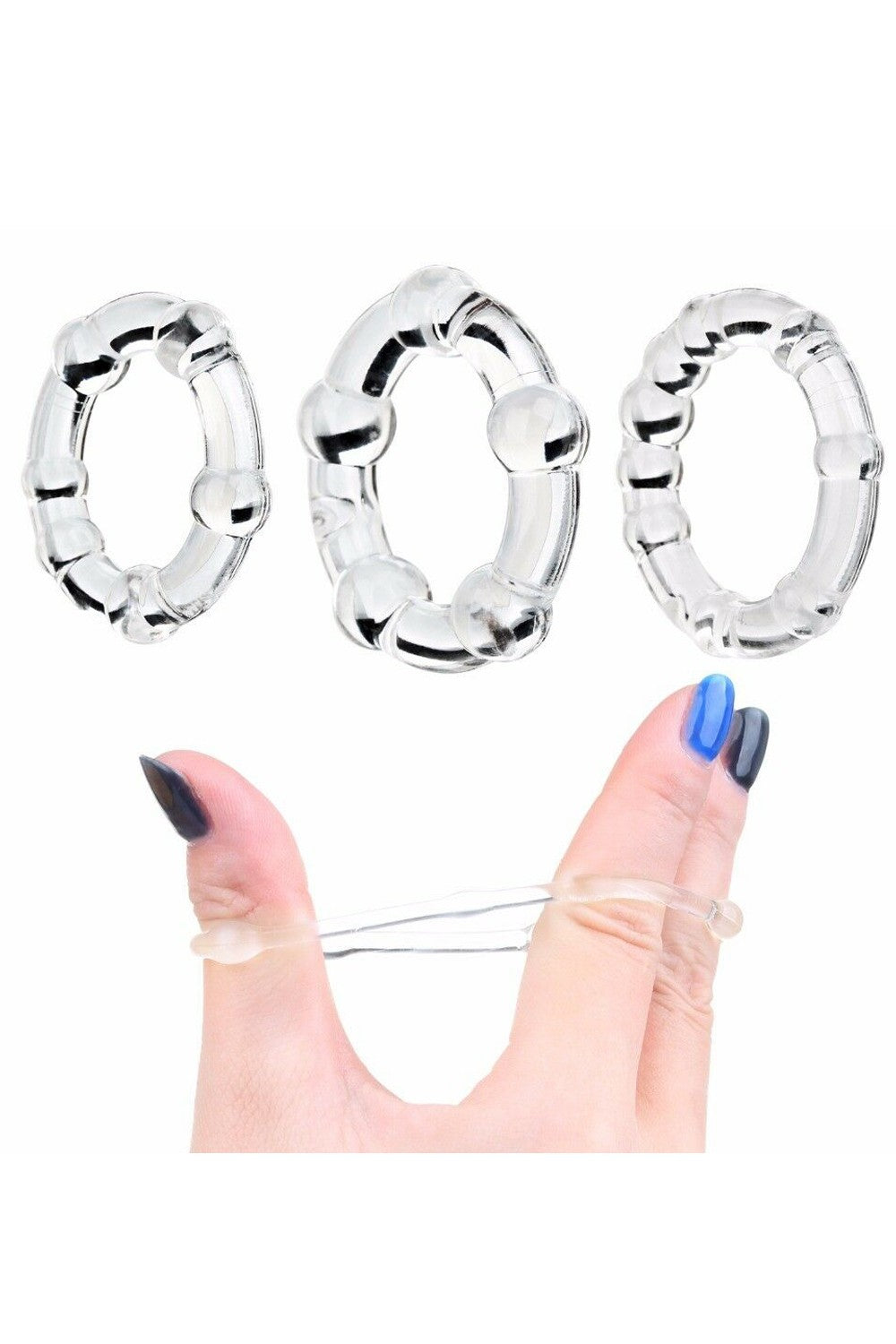Pack 3 cockring transparents avec billes - CR-COR005CLE