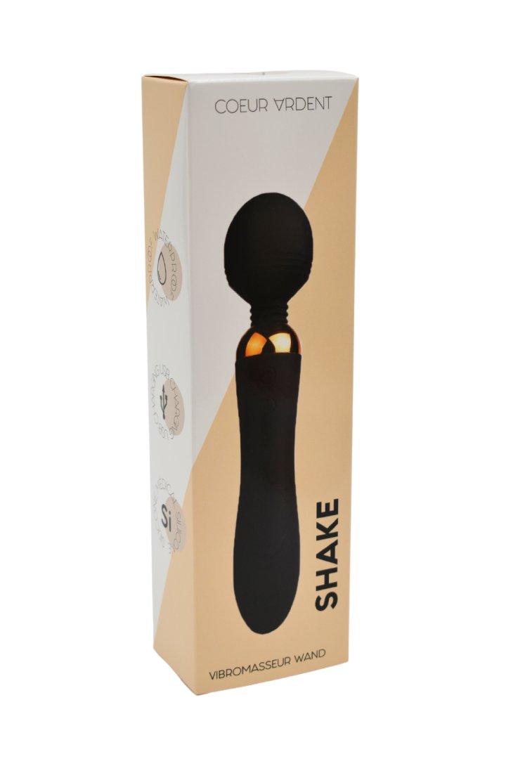 SHAKE Noir, Vibromasseur Wand USB en silicone médical avec 2 puissants moteurs indépendants - BQ107BLK