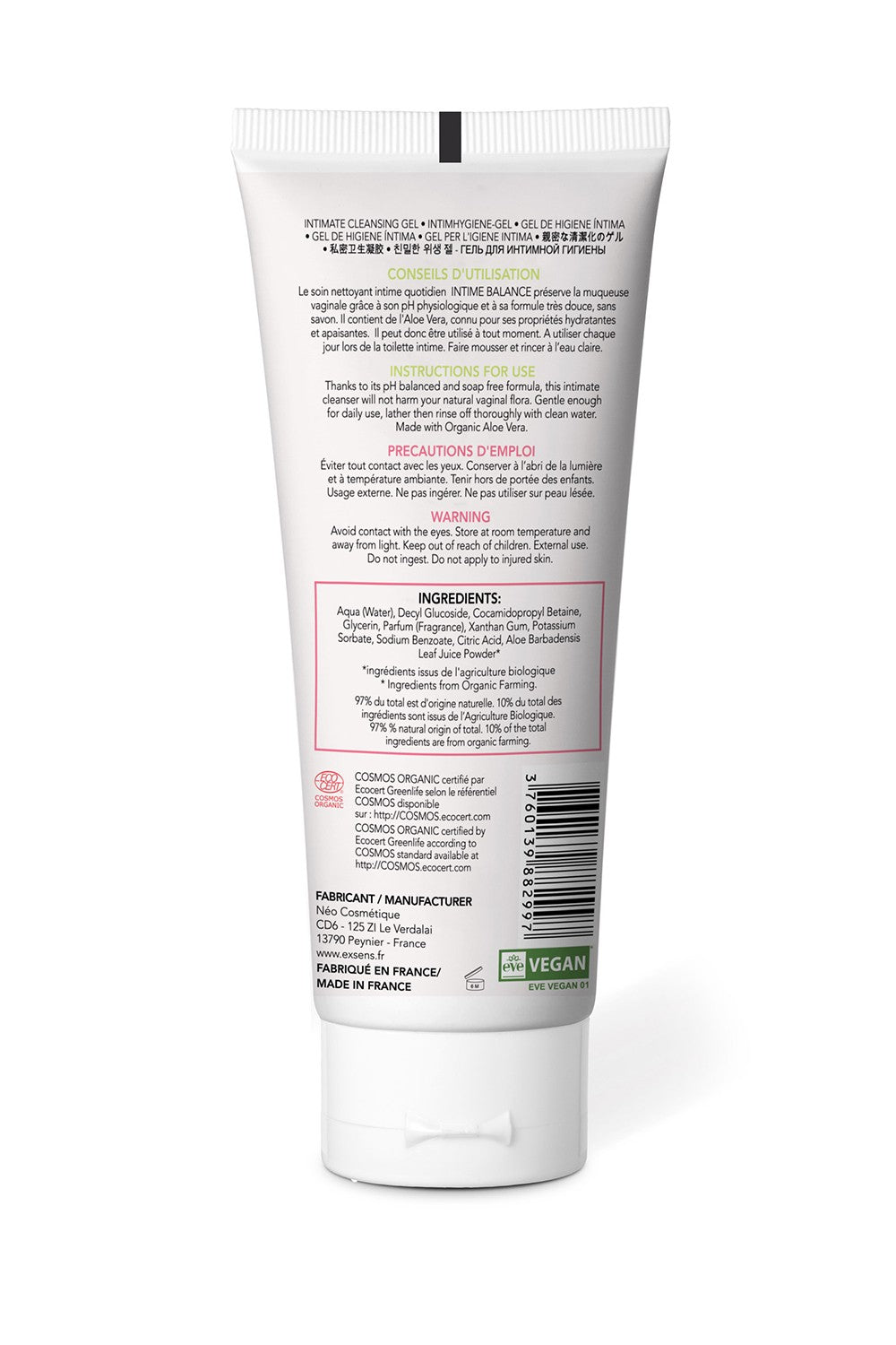 Gel nettoyant intime à l'aloe vera organique 100ml Intime Balance - CC805039