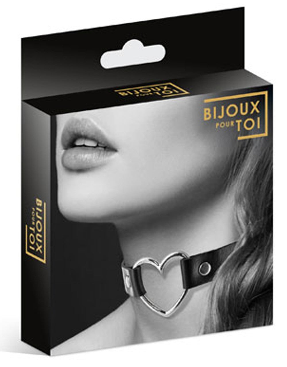 Collier en cuir noir SM avec coeur métal argenté - CC6060000010