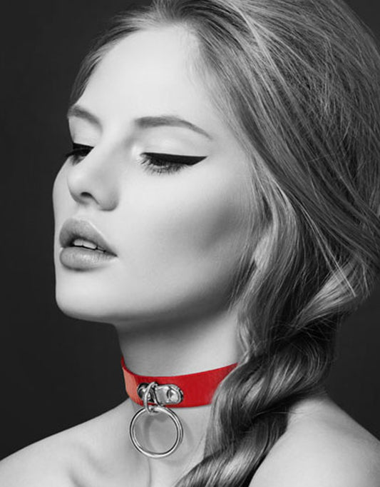 Collier en cuir rouge SM avec anneau métal argenté pour laisse - CC6060010030