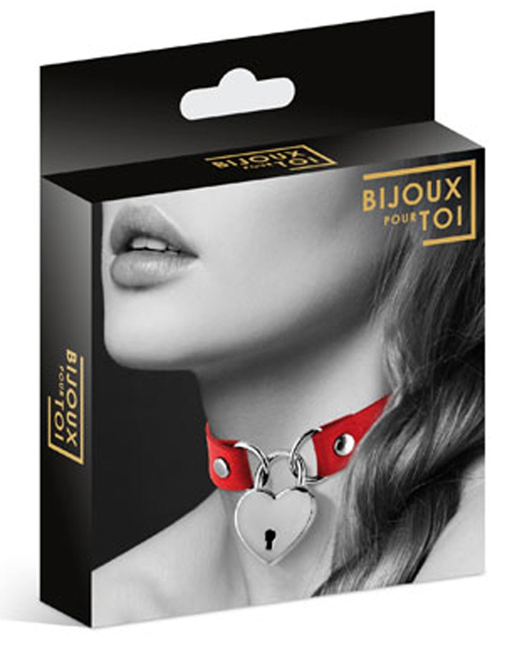 Collier en cuir rouge SM avec pendentif cadenas coeur argenté - CC6060040030