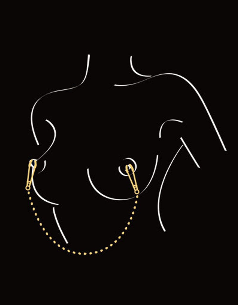 Pinces à seins pression réglable reliées par une chaîne argentée - CC570067