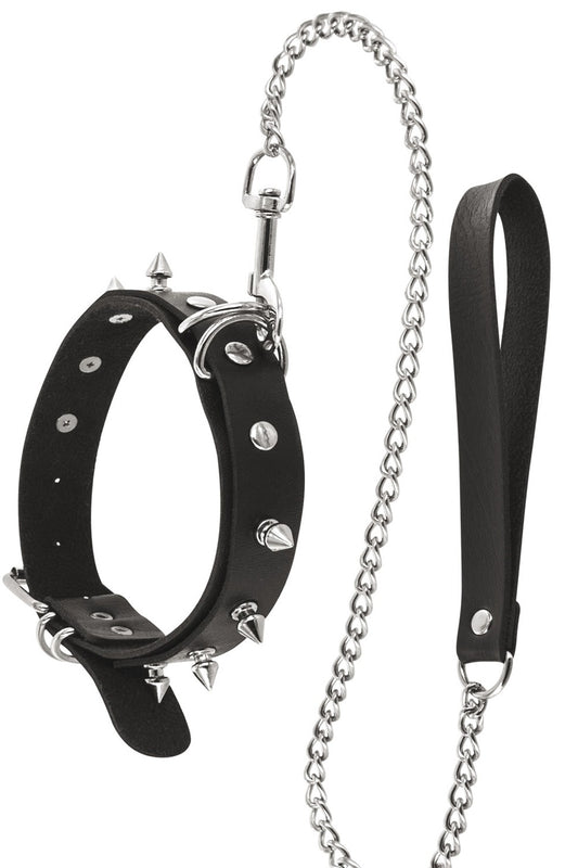 Collier fétichiste avec anneaux pointes et laisse métallique - CC6060150010