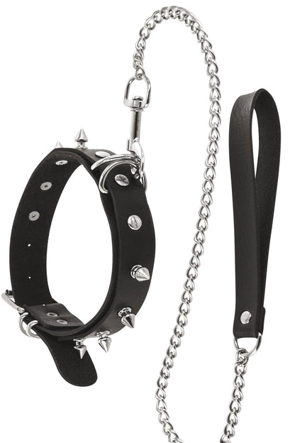 Collier fétichiste avec anneaux pointes et laisse métallique - CC6060150010