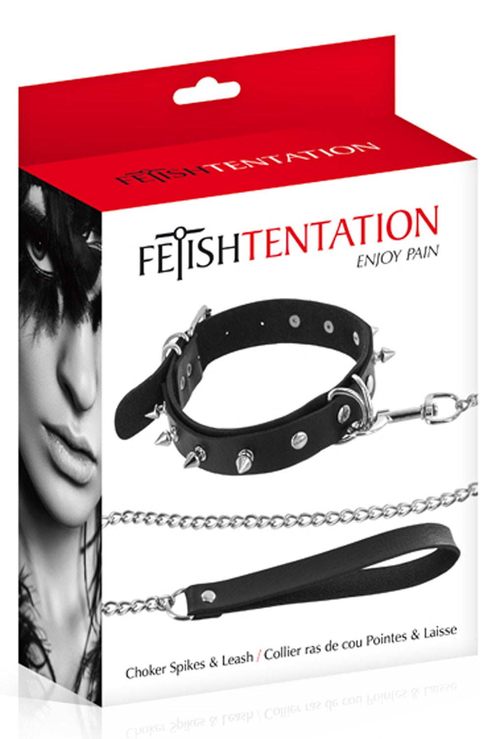 Collier fétichiste avec anneaux pointes et laisse métallique - CC6060150010