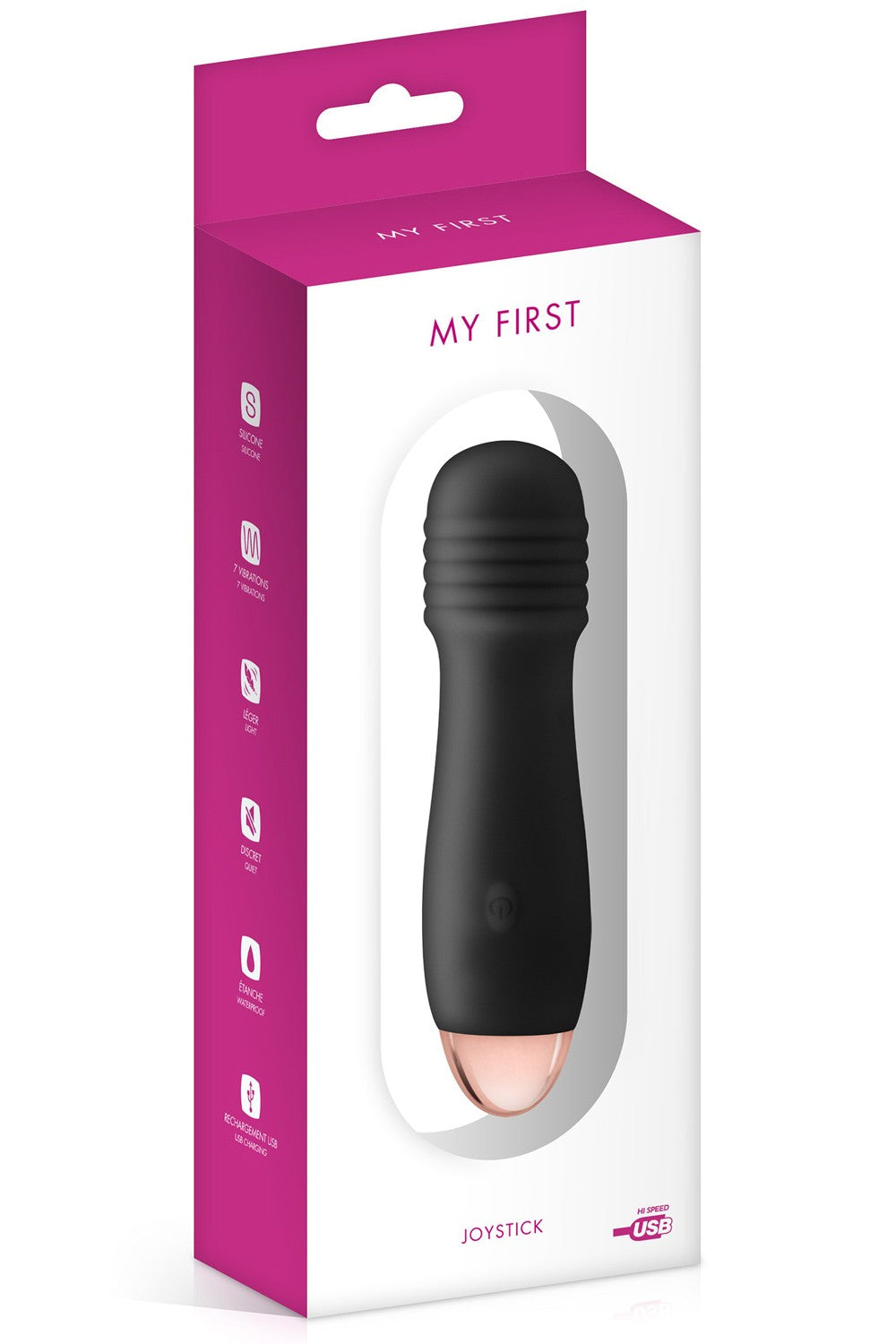 Vibromasseur noir 7 vitesses USB tête strié - CC5740180010