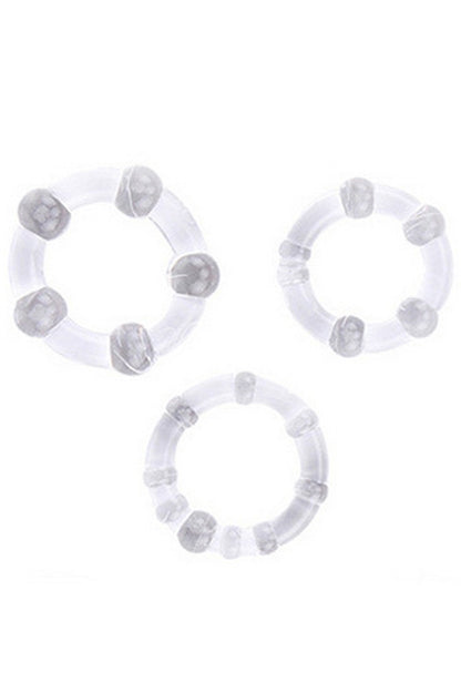 Pack 3 cockring transparents avec billes - CR-COR005CLE