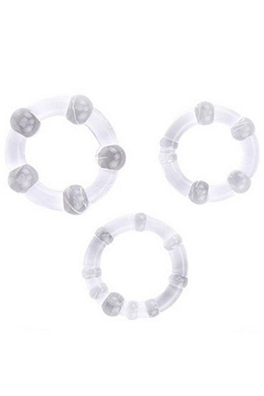 Pack 3 cockring transparents avec billes - CR-COR005CLE