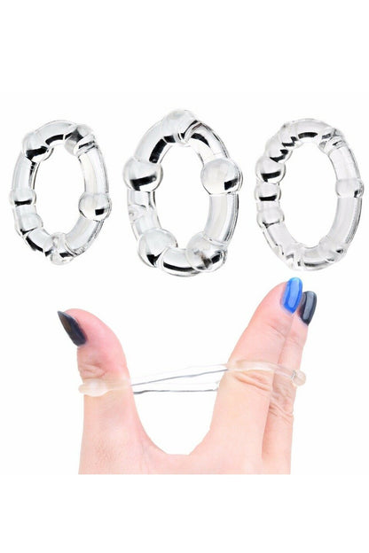 Pack 3 cockring transparents avec billes - CR-COR005CLE
