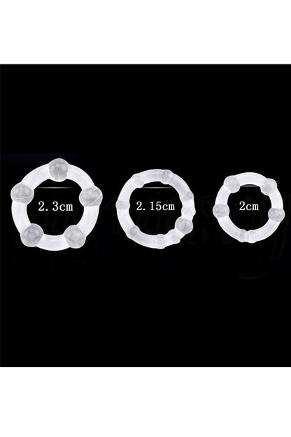 Pack 3 cockring transparents avec billes - CR-COR005CLE