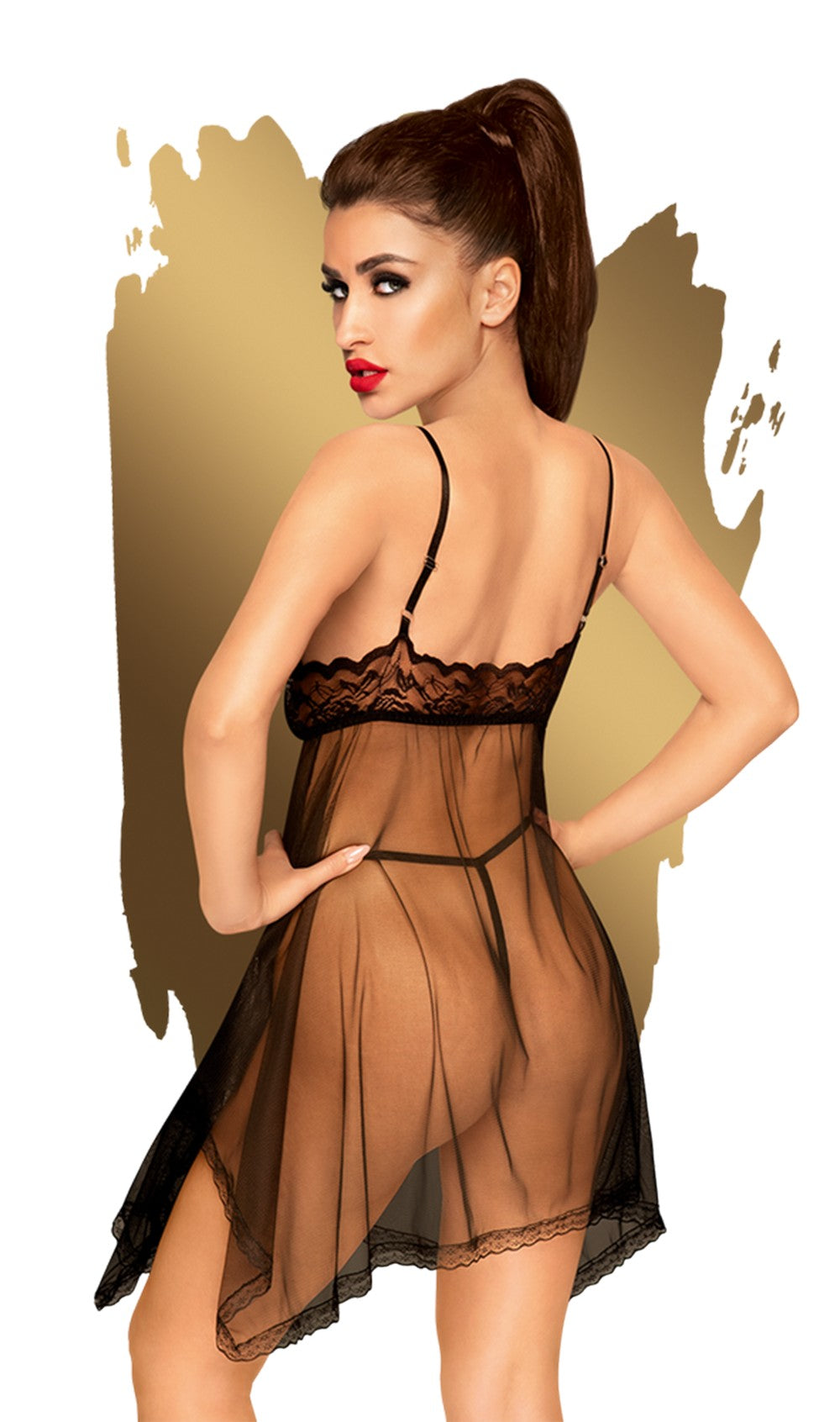 Nuisette et string assorti Noir Naughty doll - PH0082BLK
