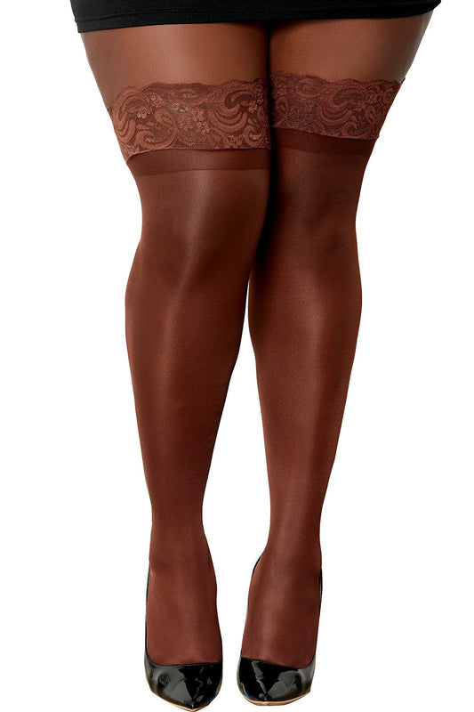 Bas nylon autofixant couleur café grande taille - DG0005XESP