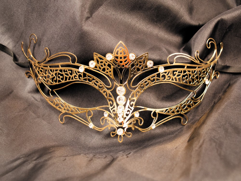 Masque vénitien Asia rigide doré avec strass - HMJ-028B