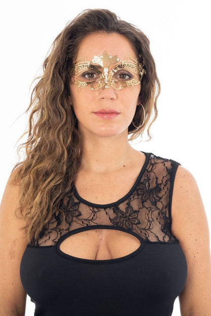 Masque vénitien Asia rigide doré avec strass - HMJ-028B