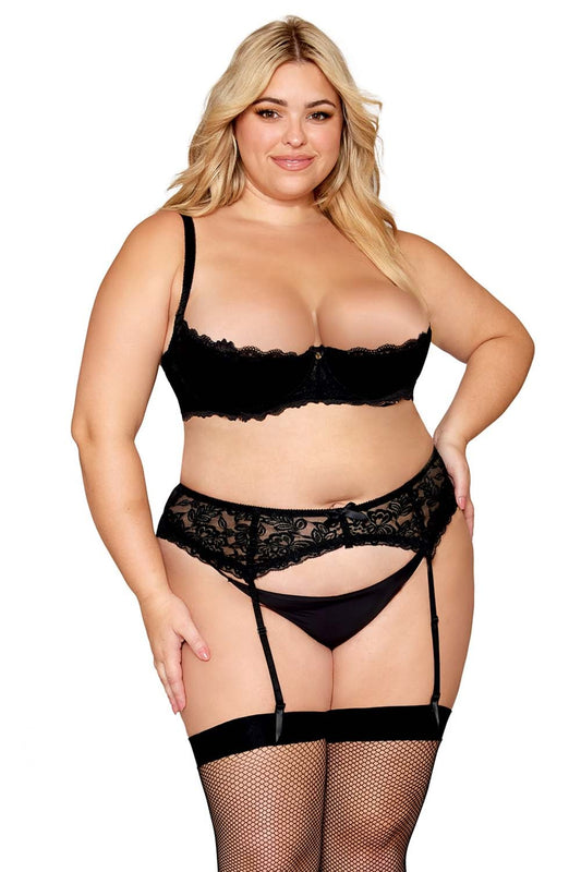 Soutien-gorge, grande taille, Demi-seins à armatures en dentelle noire - DG13252XBLK