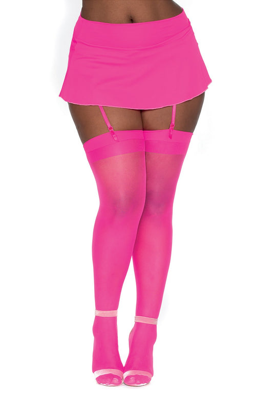 Bas nylon rose néon coutures pour jarretelles - DG0007HPK