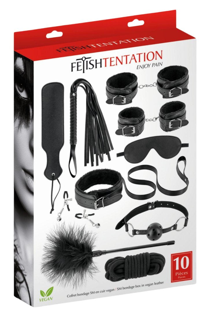 Coffret BDSM 10 produits en cuir vegan Fetish tentation - CC520182001020