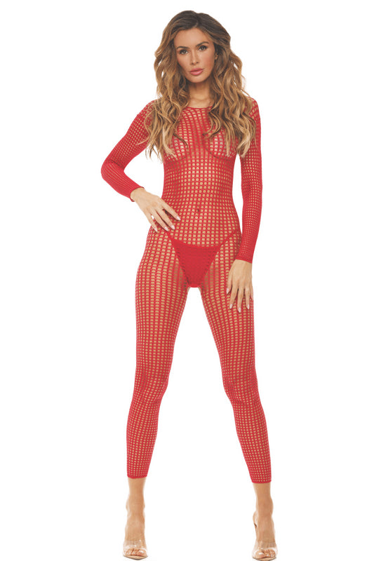 Bodystocking rouge ouvert à l'entrejambe - REN7108-RED